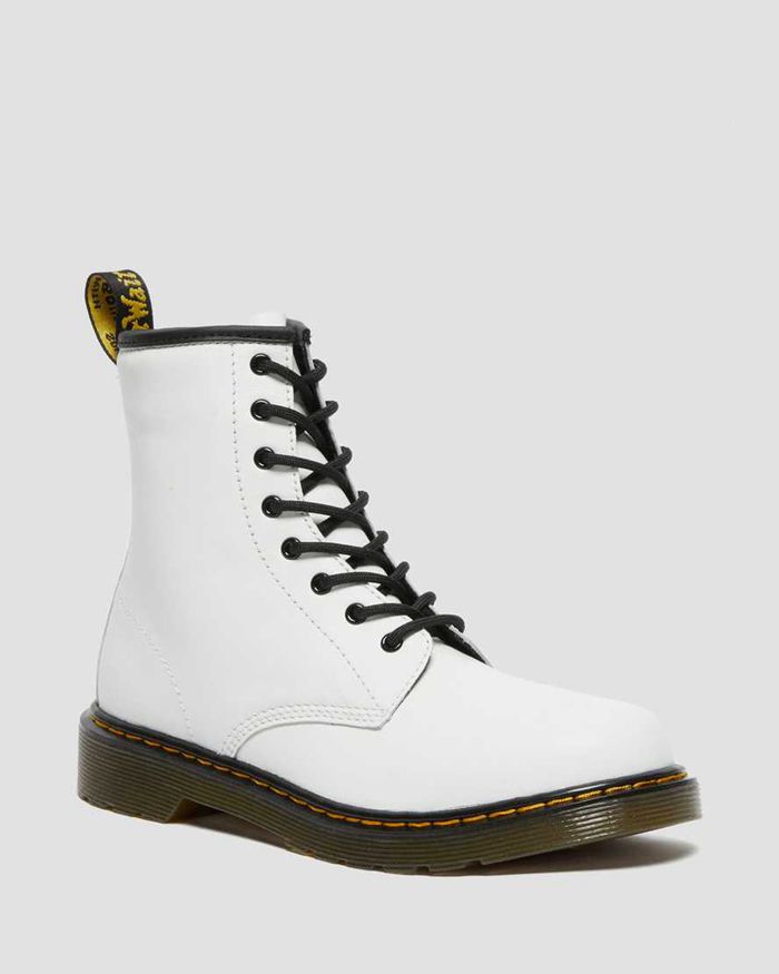 Dr Martens Kids Youth 1460 Leather Lace Up Boots White - 93250TXRO